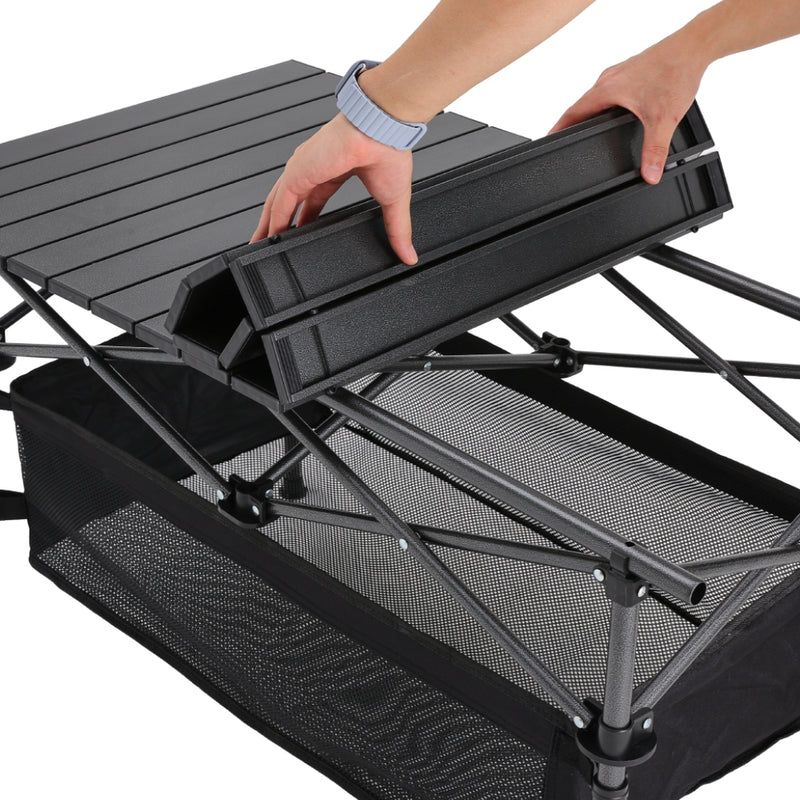 Livingandhome Aluminum Roll-Top Foldable Camp Table with Mesh Shelf