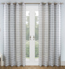 Pair of Antigua Grey Chenille Striped Single Voile Panels with Eyelet Header