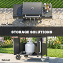Outsunny Burner Gas BBQ Grill, Gas Barbecue Trolley With Side Table, Black