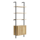 Livingandhome Wooden Bookshelf with Rattan Cabinet