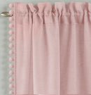 Pair of Tahiti Blush Pom-Pom Trim Linen Look Voile Panels with Rod Pocket Header 137 CMS