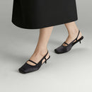 Pair Of Solid Slingback Pumps Low Heels -Black
