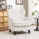 Livingandhome Classic Buttoned Back Linen Armchair with Wooden Legs