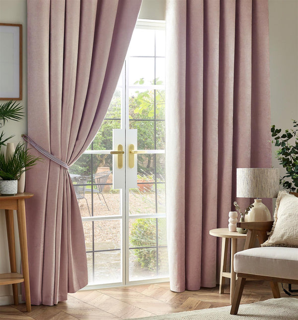 Chenille Blackout Taped Curtains Pink