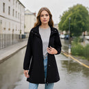 Long Trench Coat With Detachable Hood - Black