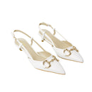 Pair Of Solid Pointed Slingback Pumps Kitten Heels - White