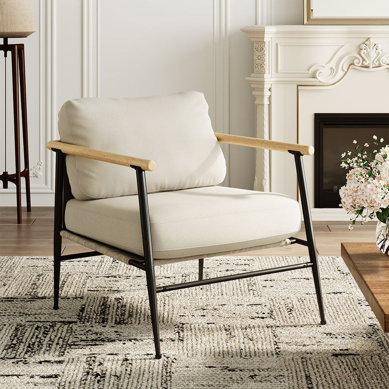 Livingandhome Metal and Wood Frame Linen Armchair