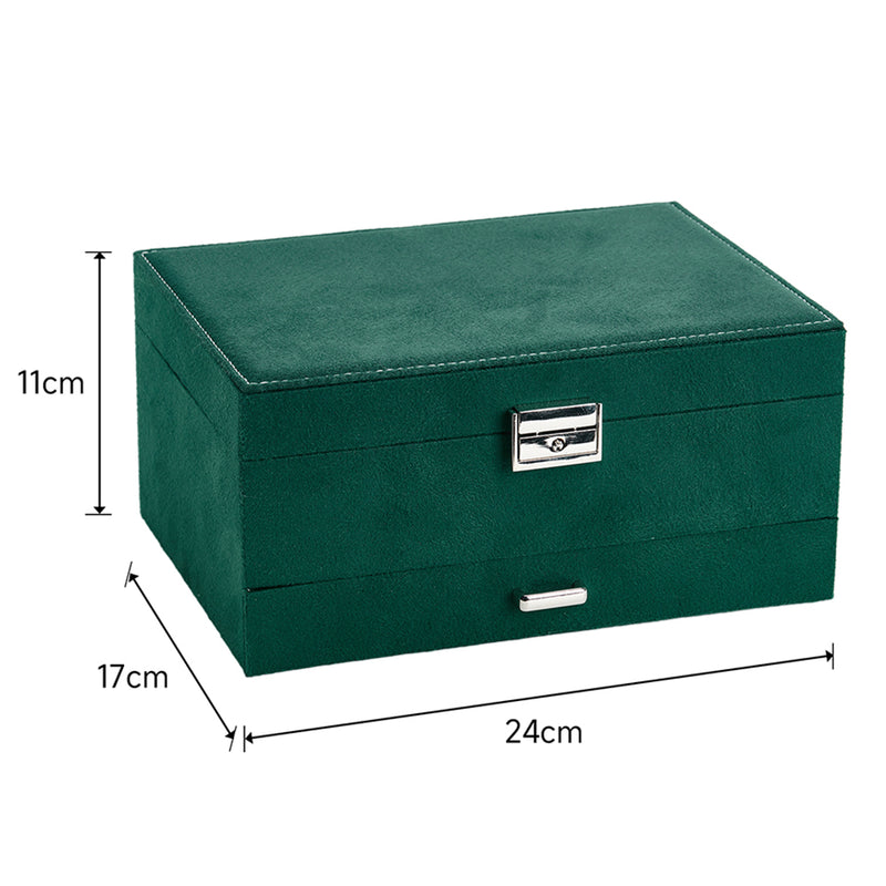 Sheonly 3-Tier Dark Green Velvet Jewellery Box with Lock