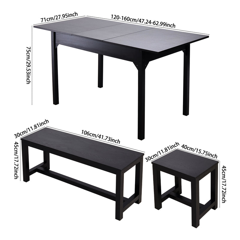 Livingandhome Rectangular Extendable Dining Set with Stools