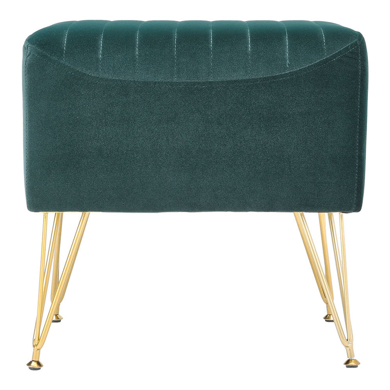 Livingandhome Green Velvet Channel Pattern Stool