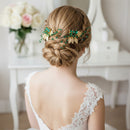 Pack Of 2 Delicate Wedding Side Hair Combs Gold & Green