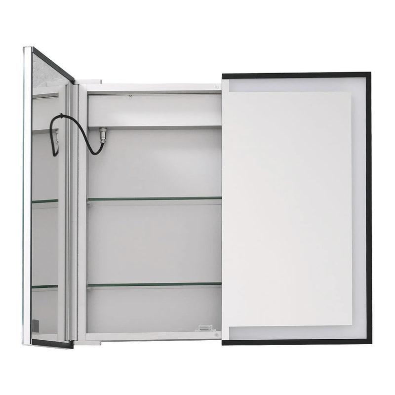 Livingandhome Modern Black LED Wall-Mount Mirror Cabinet