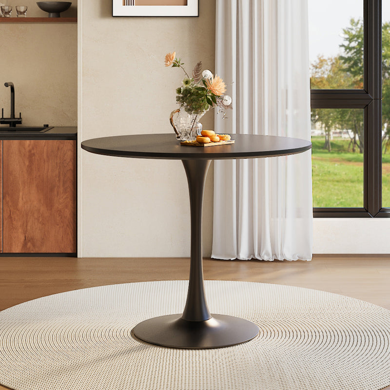 Livingandhome Modern Round Wooden Table with Metallic Base