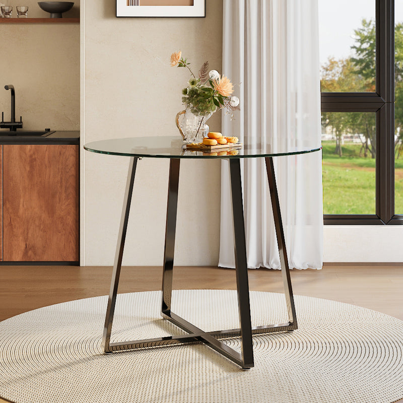 Livingandhome Modern Round Dining Table with Tempered Glass Top