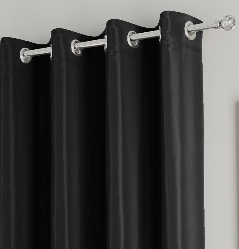 Enhanced Living Nightfall Plain Supersoft Black Thermal Blockout Eyelet Curtains - Black
