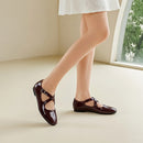 Casual Closed Toe Loafers Cross-Strap Mary Jane Shoes With Low Heel