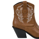 Embroidered Pointed Toe Cowboy Ankle Boots with Block Heel