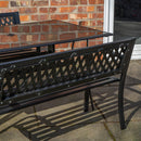 Outdoor 4 Person Rectangular Glass Top Garden Dining Table and 2 Benches Set