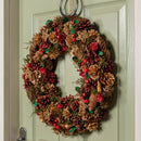 Hanging Christmas Wreath with  Berries and Pinecones