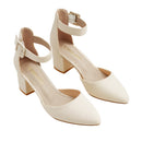 Comfortable Closed Toe Block Heels Pumps - Beige