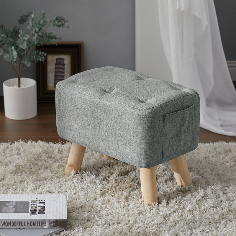 Livingandhome Versatile Linen Ottoman with Storage Pocket