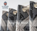 Luxury Diamond Jacquard Fully Lined Ring Top Curtains with Metallic Thread Charcoal/Silver