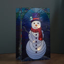 21cm Battery Operated Light up Double Sided Stained Glass Snowman Decoration with LEDs