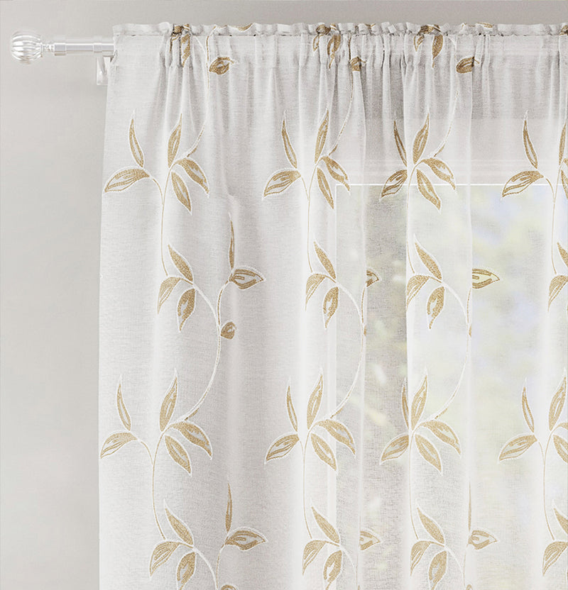 Oasis Natural Embroidered Leaf Design Voile Panels - Pair