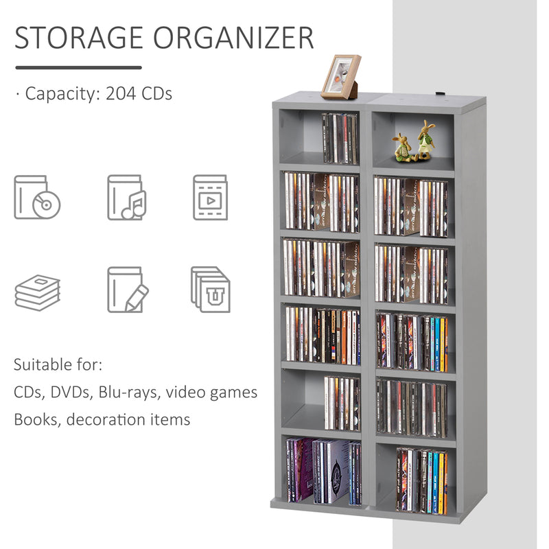 HOMCOM Set of 2 CD Media Display Shelf Unit Tower - Grey