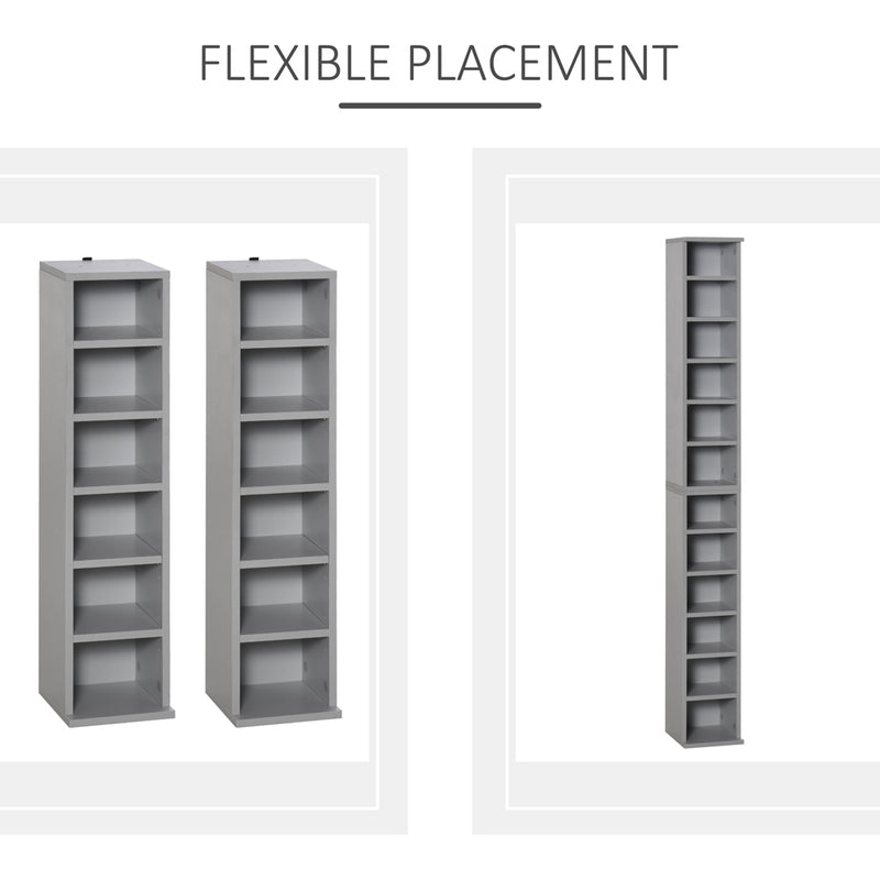 HOMCOM Set of 2 CD Media Display Shelf Unit Tower - Grey