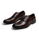Low-Top Lace-Up Leather Dress Shoes With Pointed Toe - Brown
