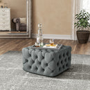 Livingandhome Square Velvet Footstool with Buttons