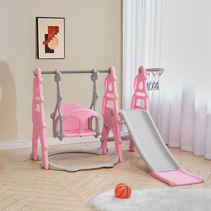 Livingandhome Kids Toddler Swing And Slide Set With Basketball Hoop