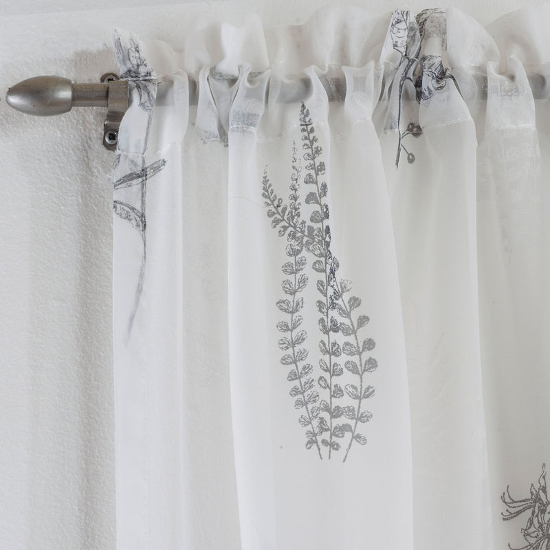 Bracken Grey Leaf Print Linen-Look Voile Panel - Pair