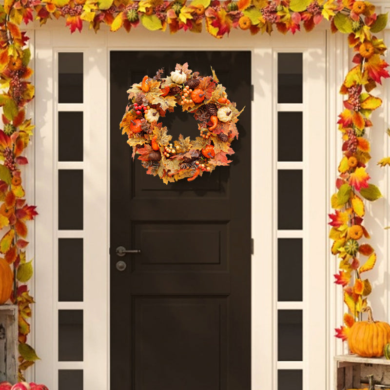 Rustic Fall Maple Leaf Pine Cone Wreath