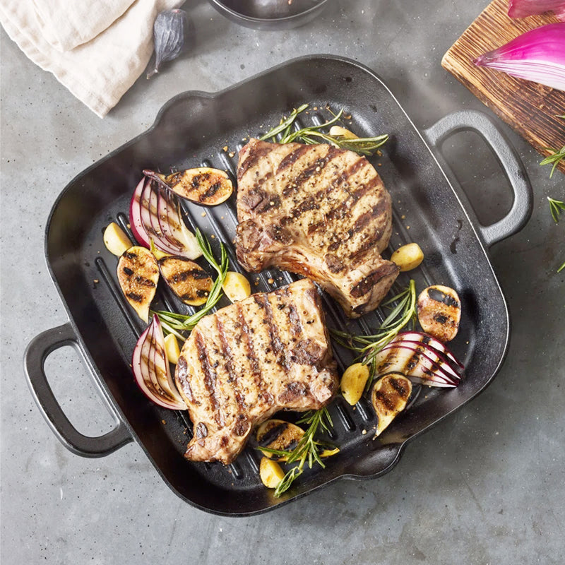 Lifeideas Pre-Seasoned Cast Iron Grill Pan with Dual Handles