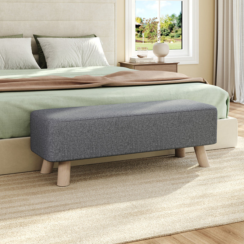 Livingandhome Rectangular Linen Ottoman with Wooden Legs