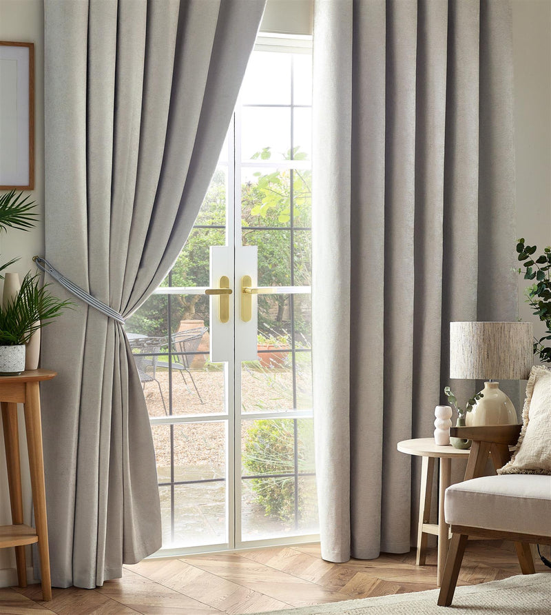 Chenille Blackout Taped Curtains Silver