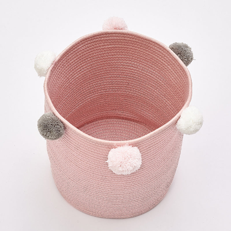 Lifeideas Cotton Rope Basket Woven Laundry Blanket Toy Basket Organizer with Pompom Living Room Pink