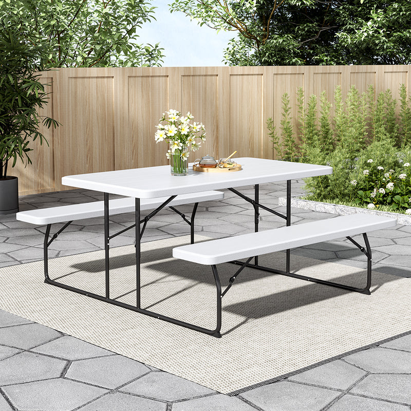 Breeins Foldable Picnic Table and Bench Set with Parasol Hole