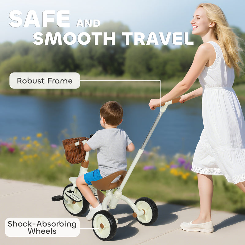 AIYAPLAY Toddler Trike with Adjustable Parent Handle Basket for Kids