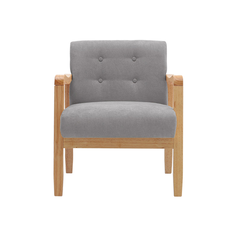 Livingandhome Grey Fabric Armchair with Rubberwood Legs