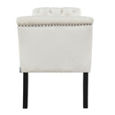 Livingandhome Contemporary Velvet Buttoned Bench with Black Wood Legs