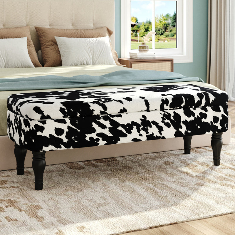 Livingandhome Cow Print Velvet Upholstered Storage Bench