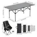 Breeins 95cm/120cm Portable Folding Camping Table with 4 or 6 Chairs