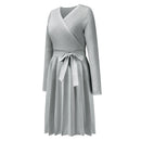 V Neck Knitted Long Sleeves A-line Dress