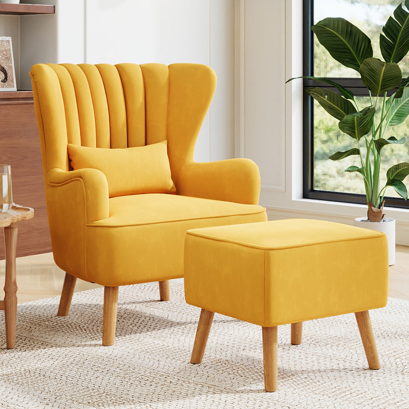 Livingandhome Faux Wool Upholstered Armchair and Footstool