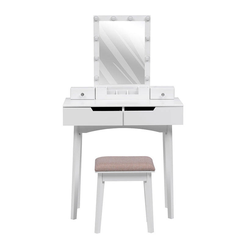 Livingandhome MDF Vanity Table with Storage Drawers and Padded Stool