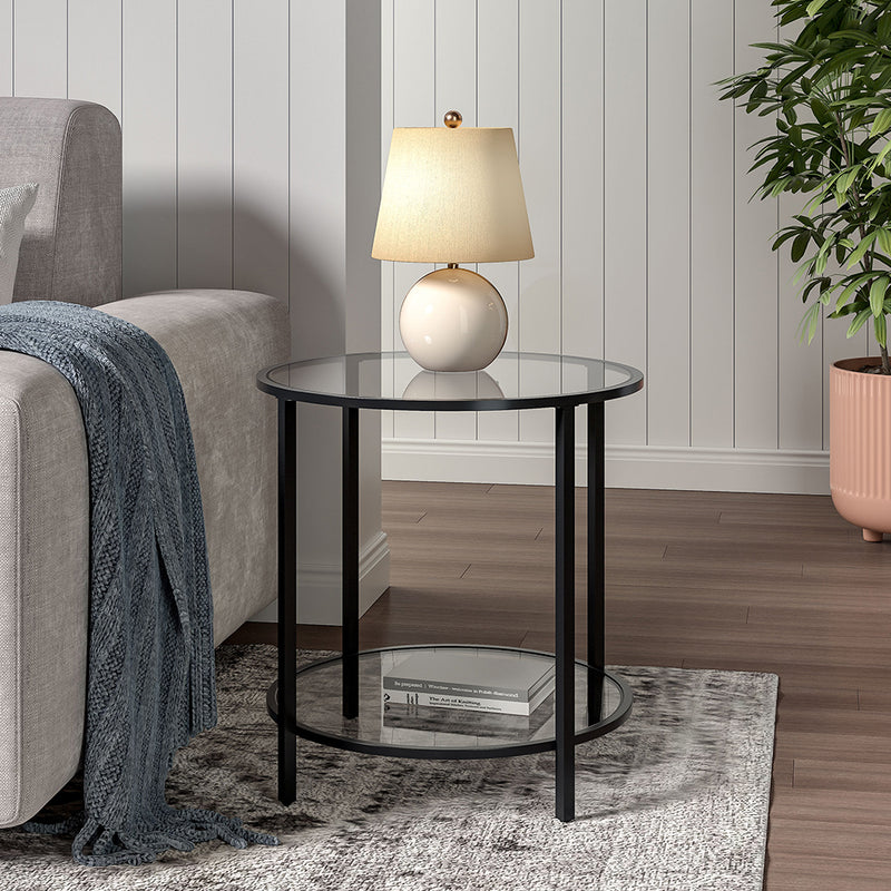 Livingandhome Round Tempered Glass Side Table