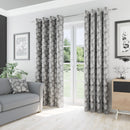 Oakland Grey Leaf Pattern, Thermal, Room Darkening Pair of Curtains with Eyelet Top